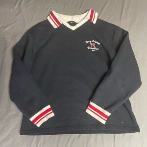 Zara Navy Long Sleeve Top with Red and White Accents